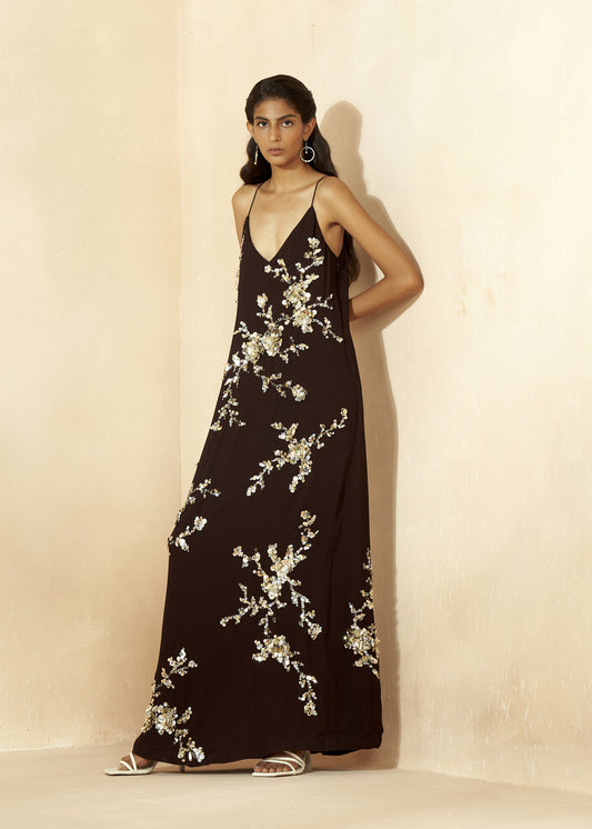 Gold Embroidered Maxi Dress