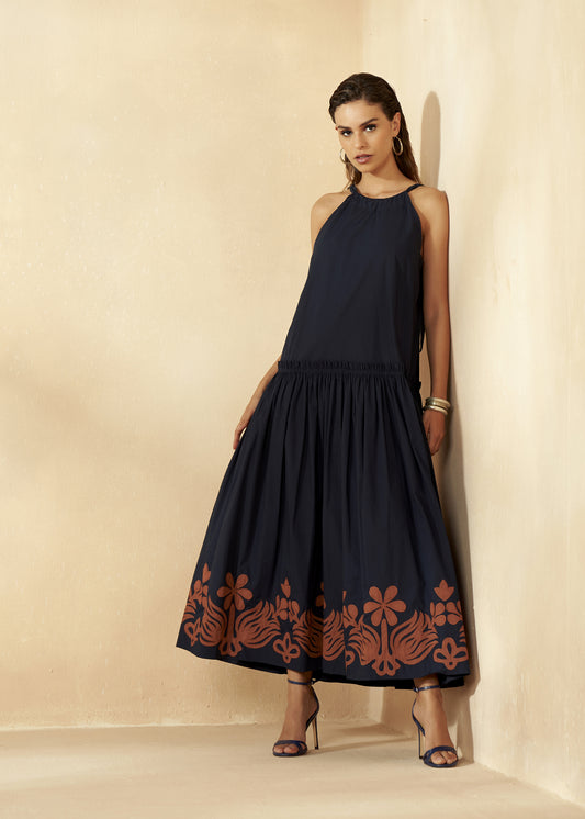 Drop Waist Dress With Applique Work