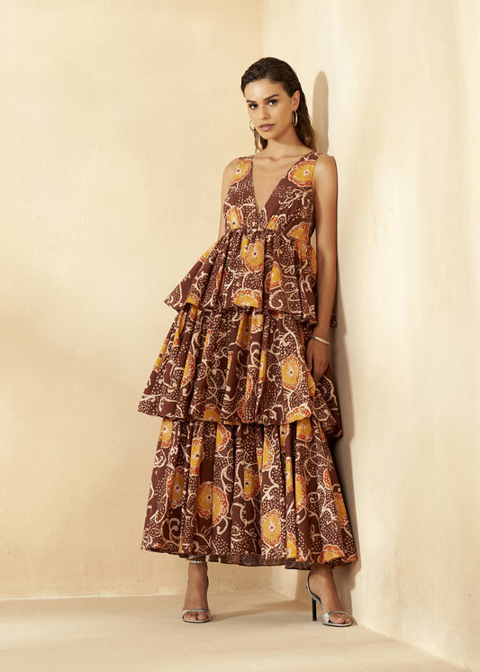 V-Neck Floral Tiered Maxi Dress