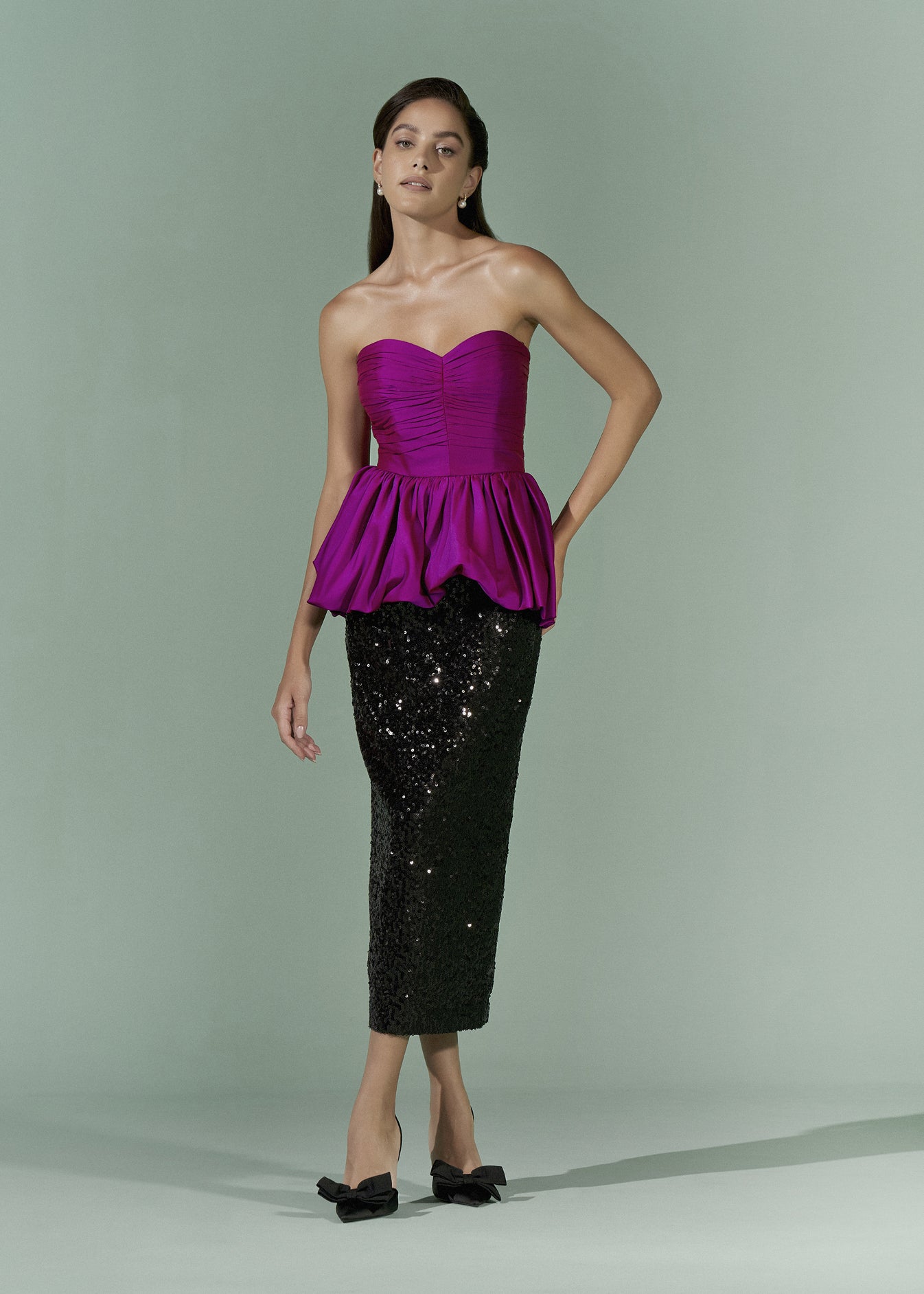 Colour Blocking strapless dress