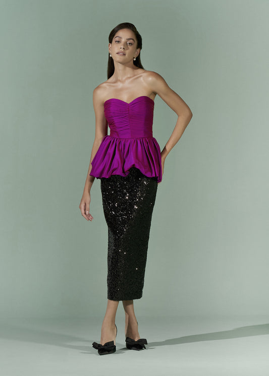 Colour Blocking strapless dress