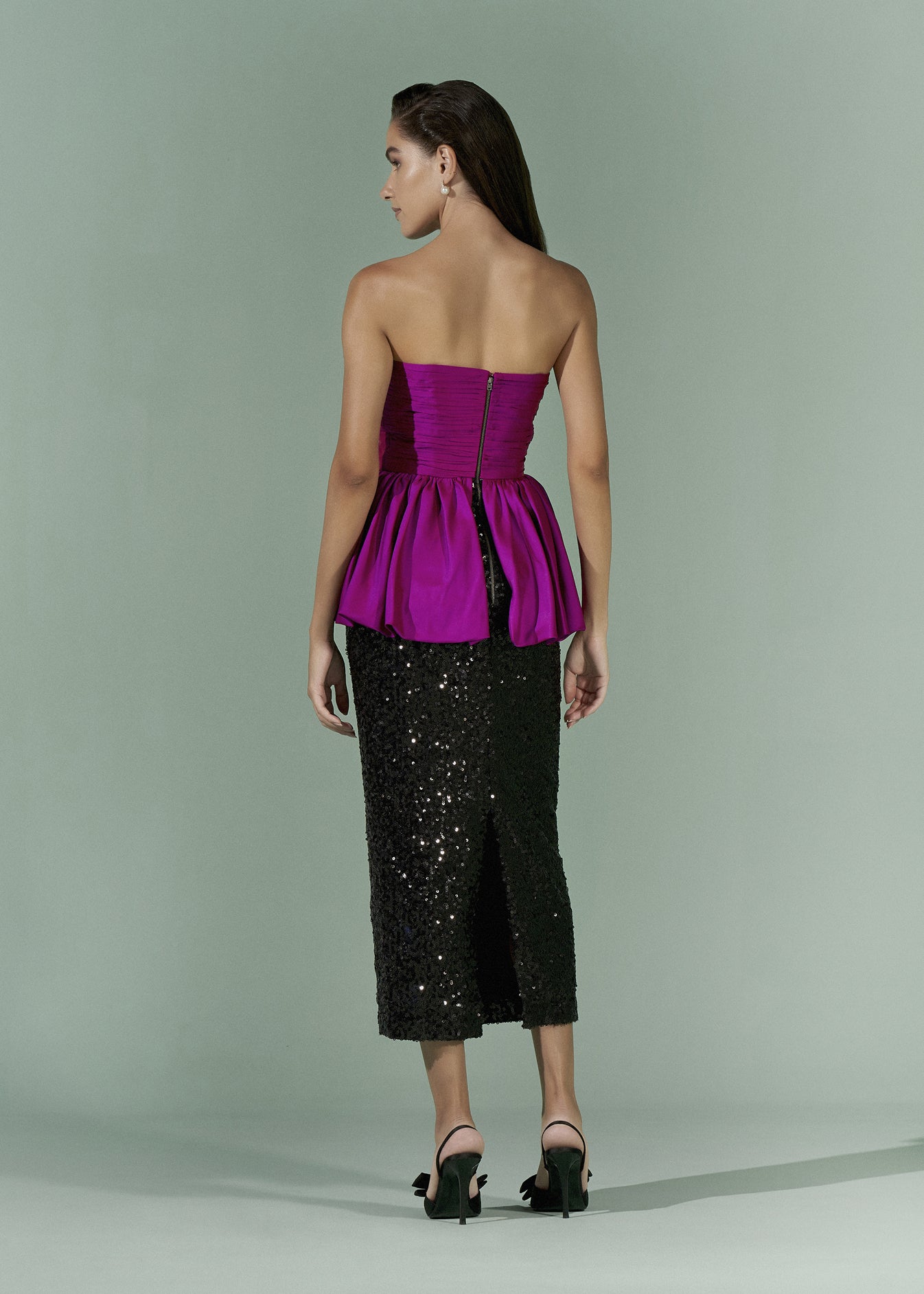 Colour Blocking strapless dress