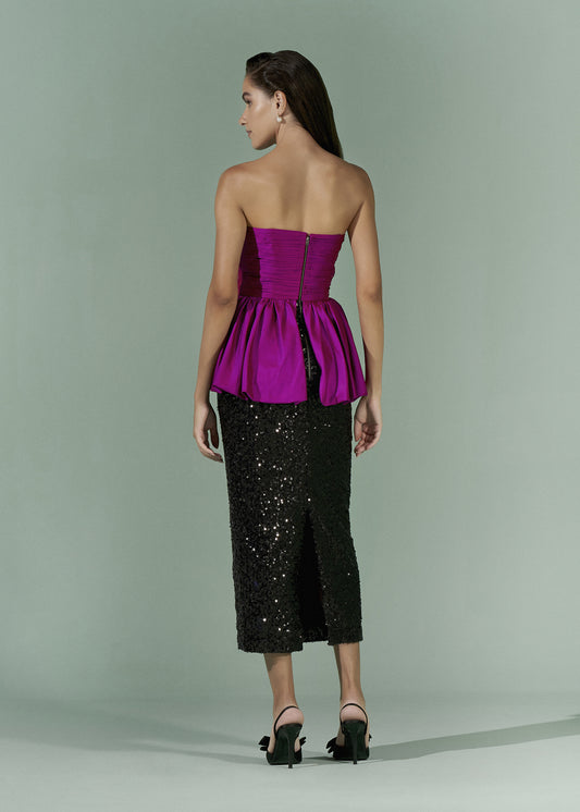Colour Blocking strapless dress
