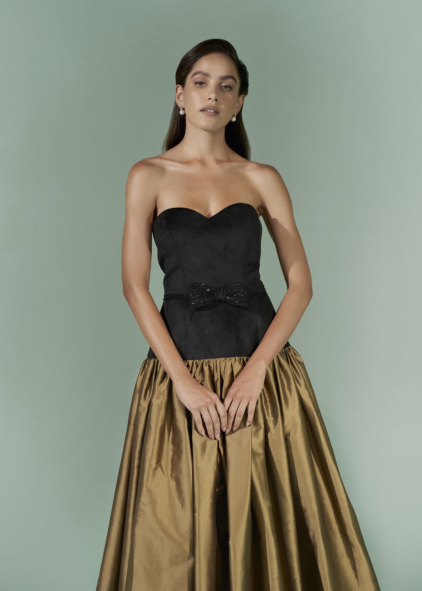 Colour Blocking strapless dress