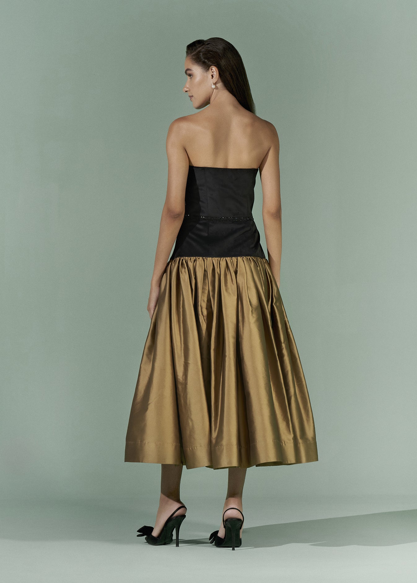Colour Blocking strapless dress