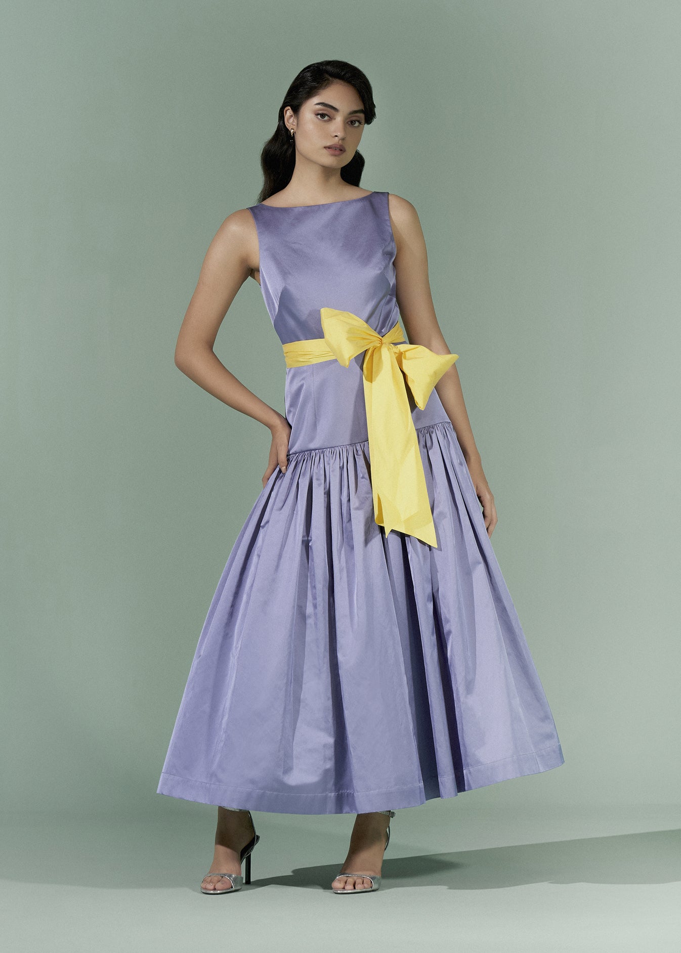 Boat neck midi dress with sash