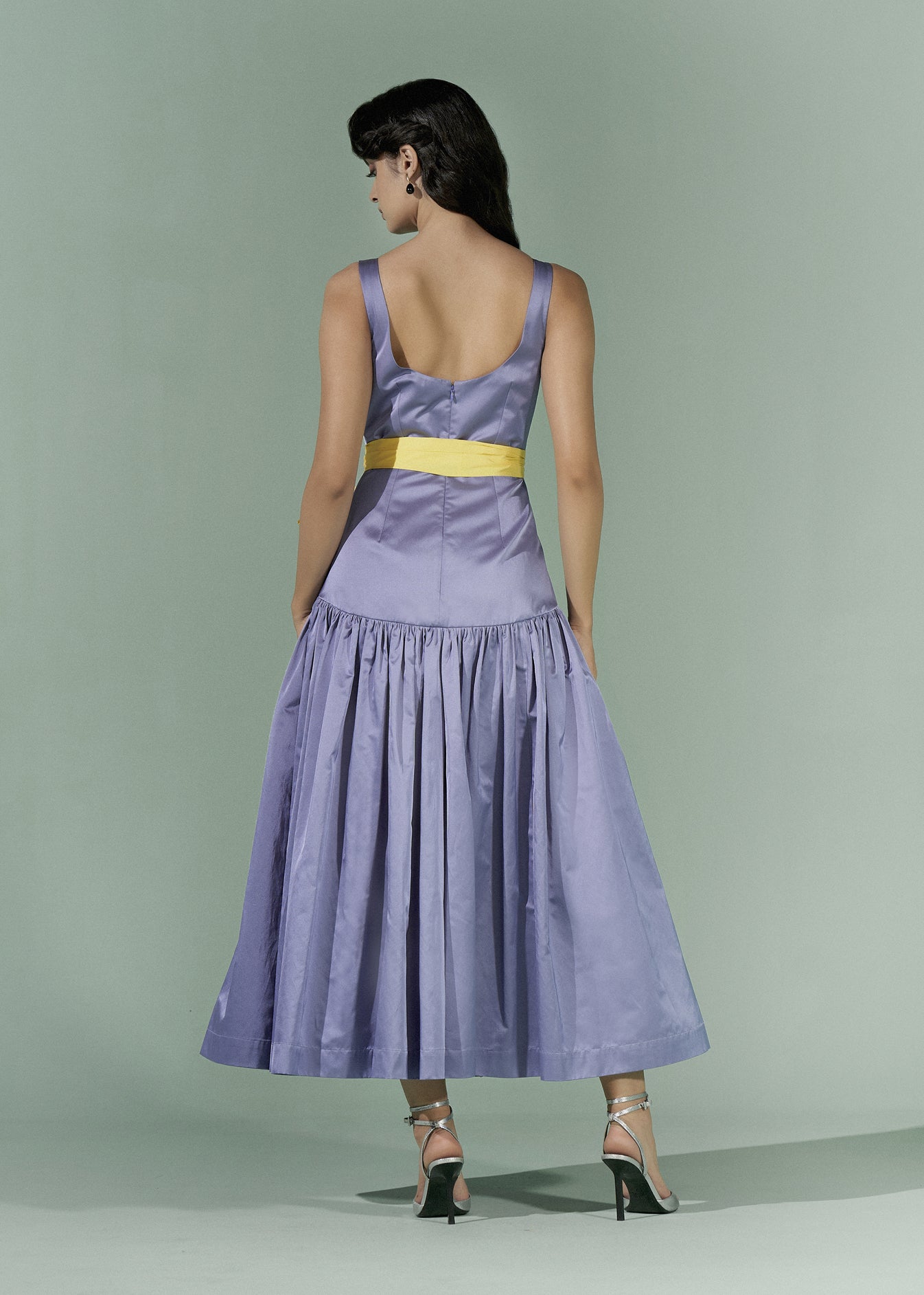 Boat neck midi dress with sash