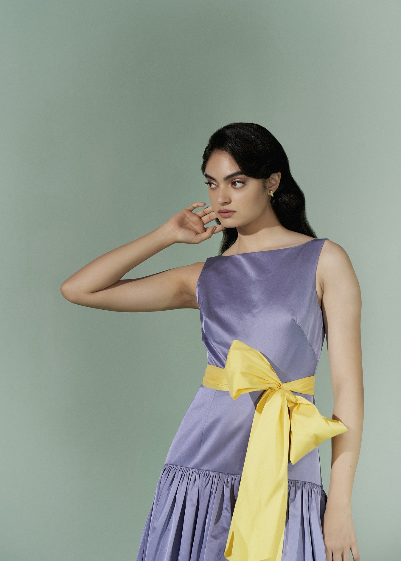 Boat neck midi dress with sash