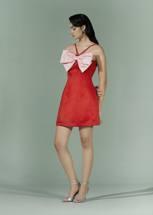 Colour Blocking mini dress with front Bow