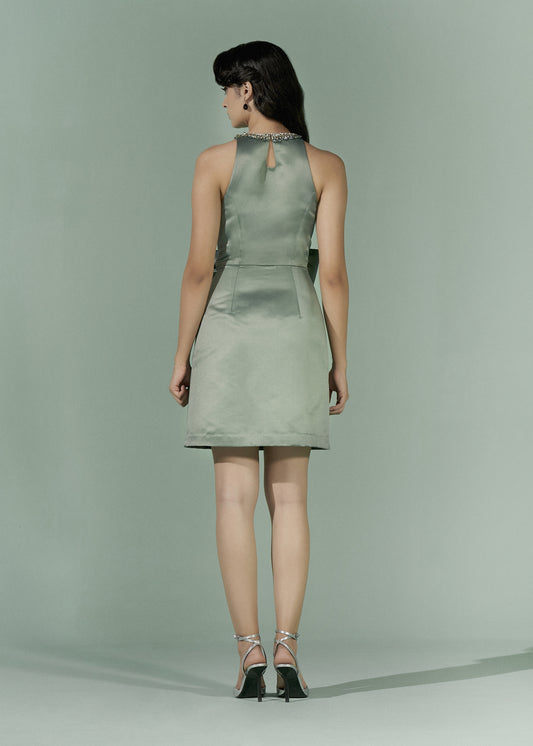 Jewelled neckline mini dress