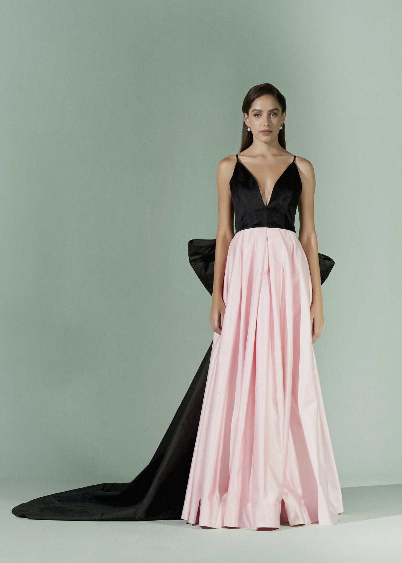 Plunging neckline Gown with Back Bow
