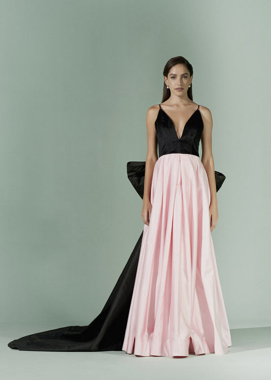 Plunging neckline Gown with Back Bow