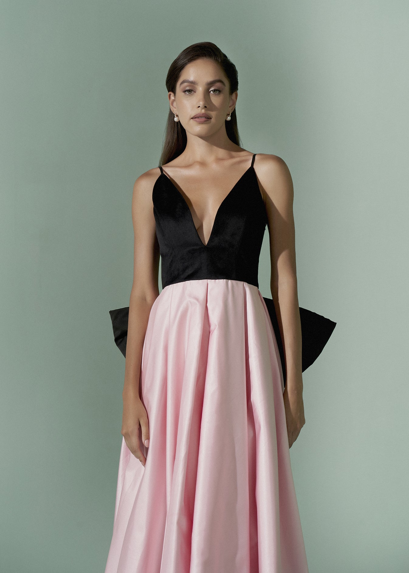 Plunging neckline Gown with Back Bow