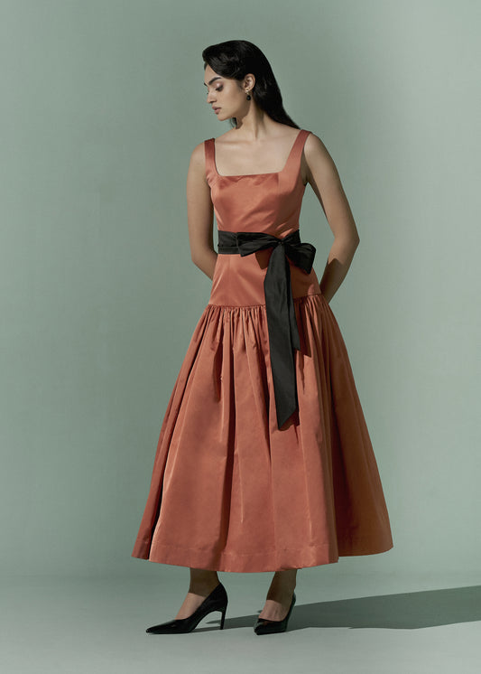 Scooped neck dress with sash