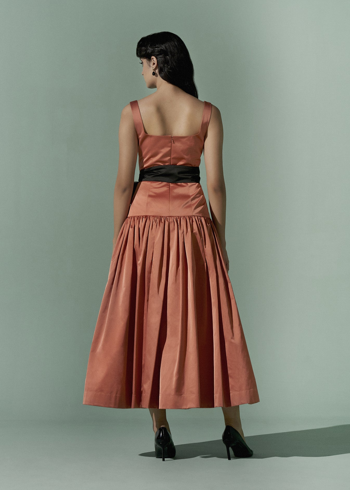 Scooped neck dress with sash
