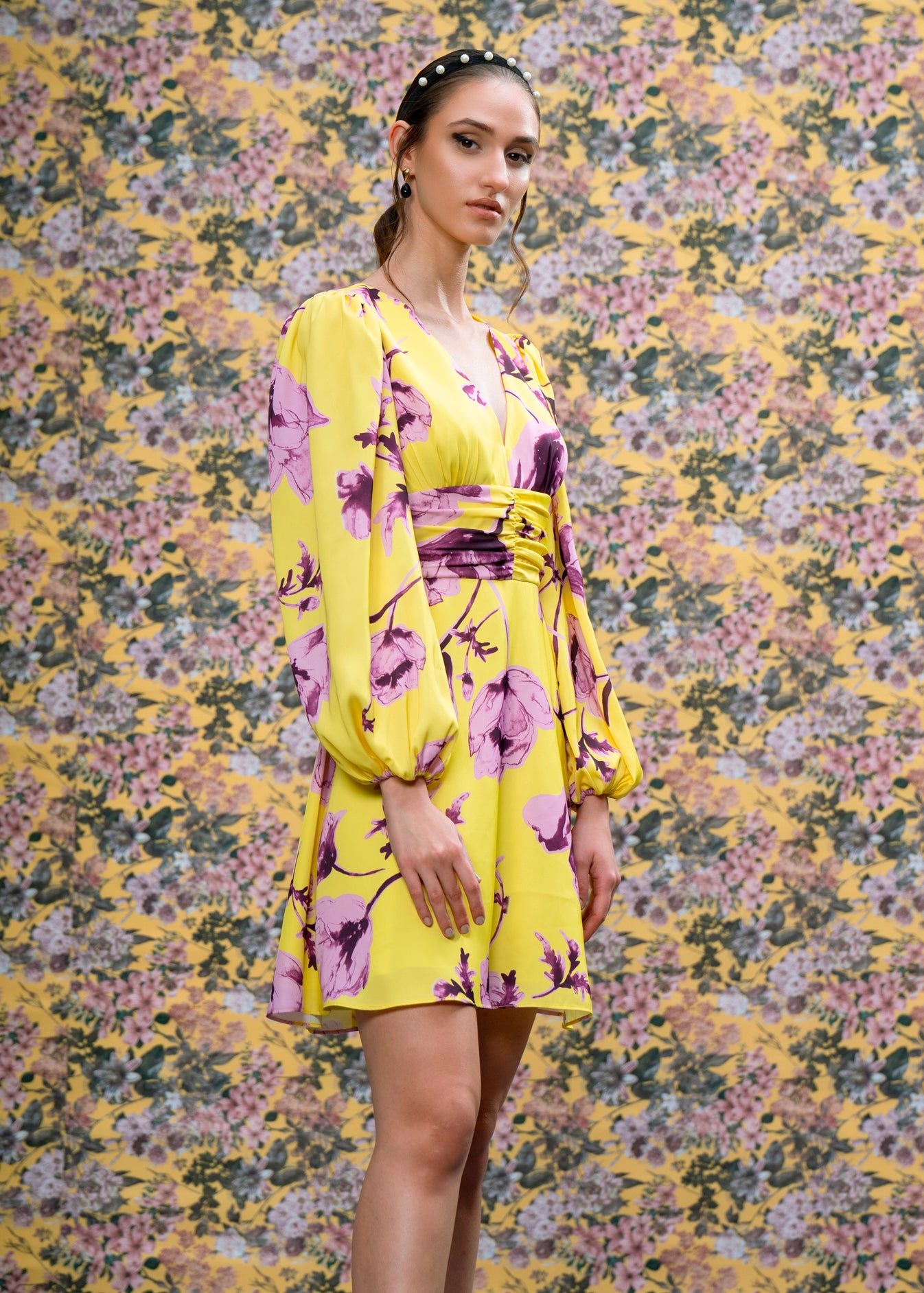 Yellow Printed Mini Dress