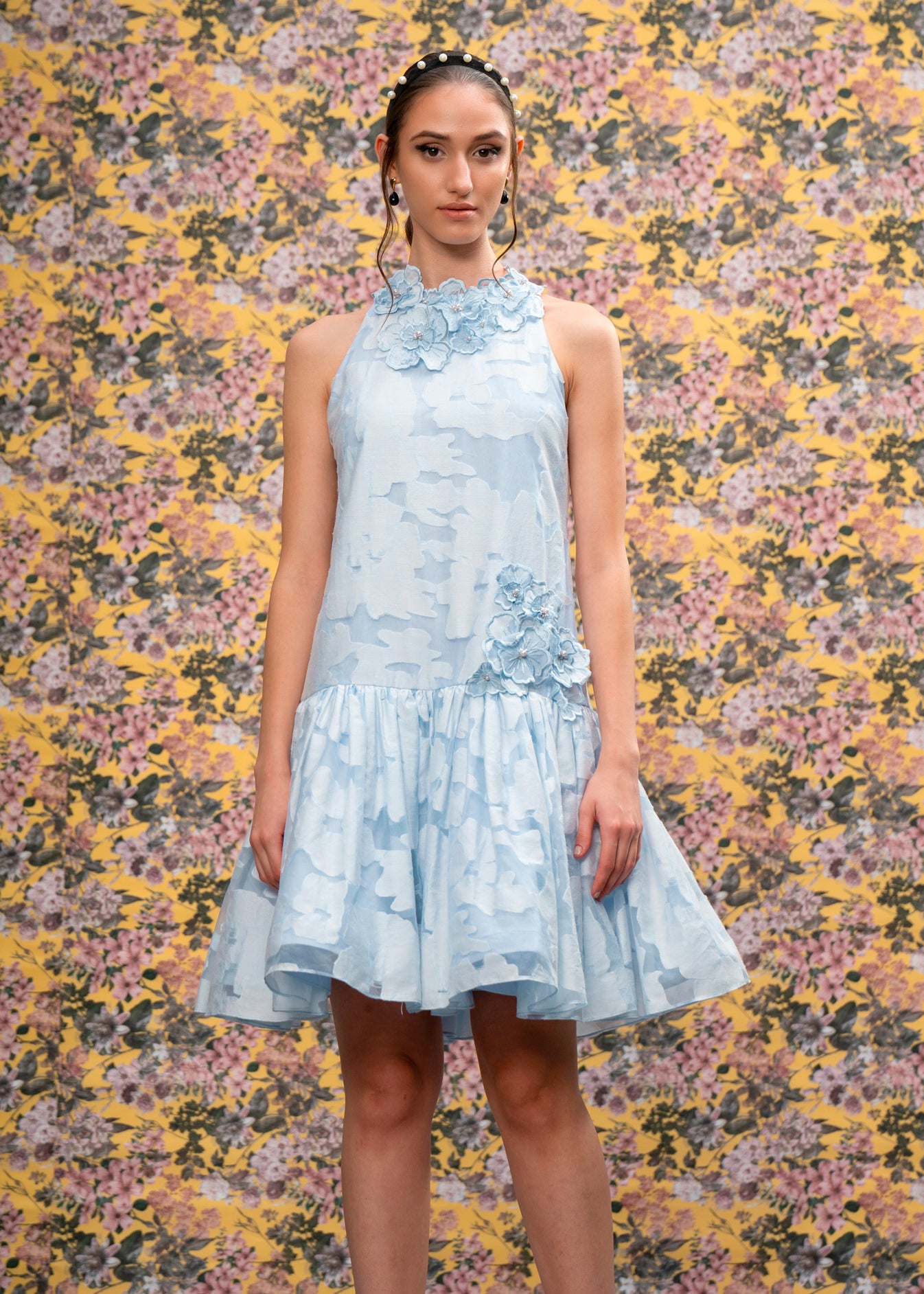 Floral Applique A-Line Dress