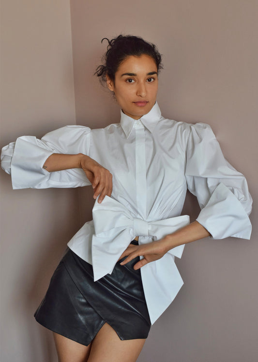 Shirt with front bow