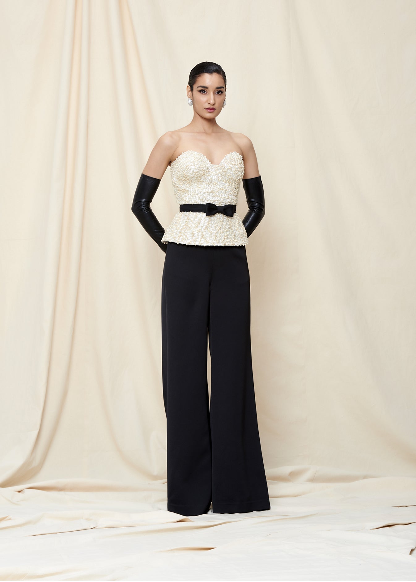 Pearl Encrusted Bustier With Flared Pants- Full Set - SALE