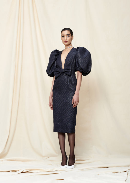 Black Plunging Neckline Midi Dress