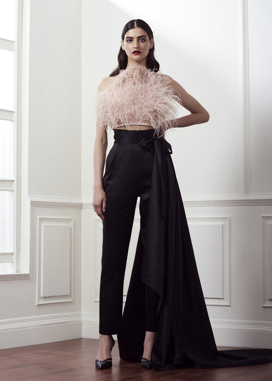 Feather Blouse With Drape Pants