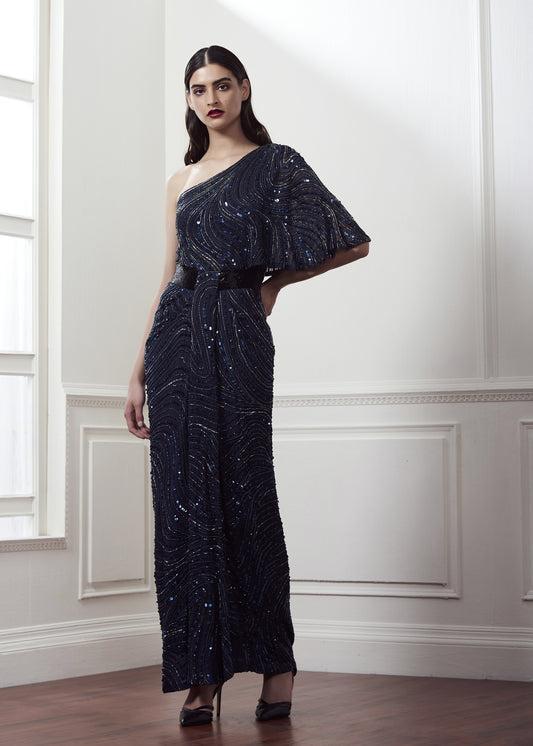 One Shoulder Long Beaded Gown