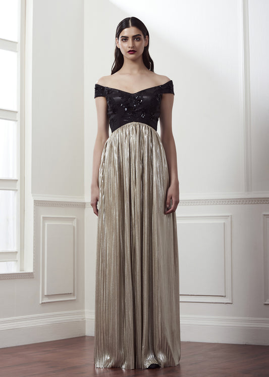 Black Gold Maxi Evening Dress