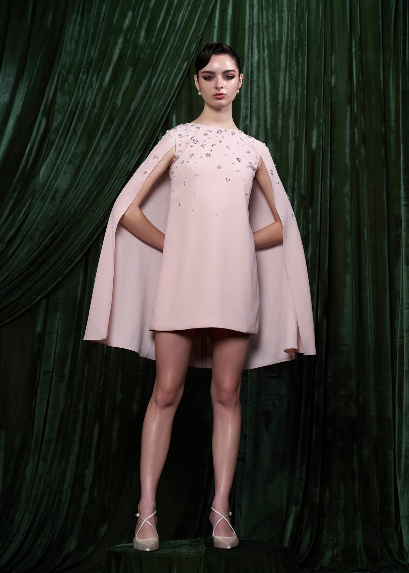 Embellished Cape Mini Dress