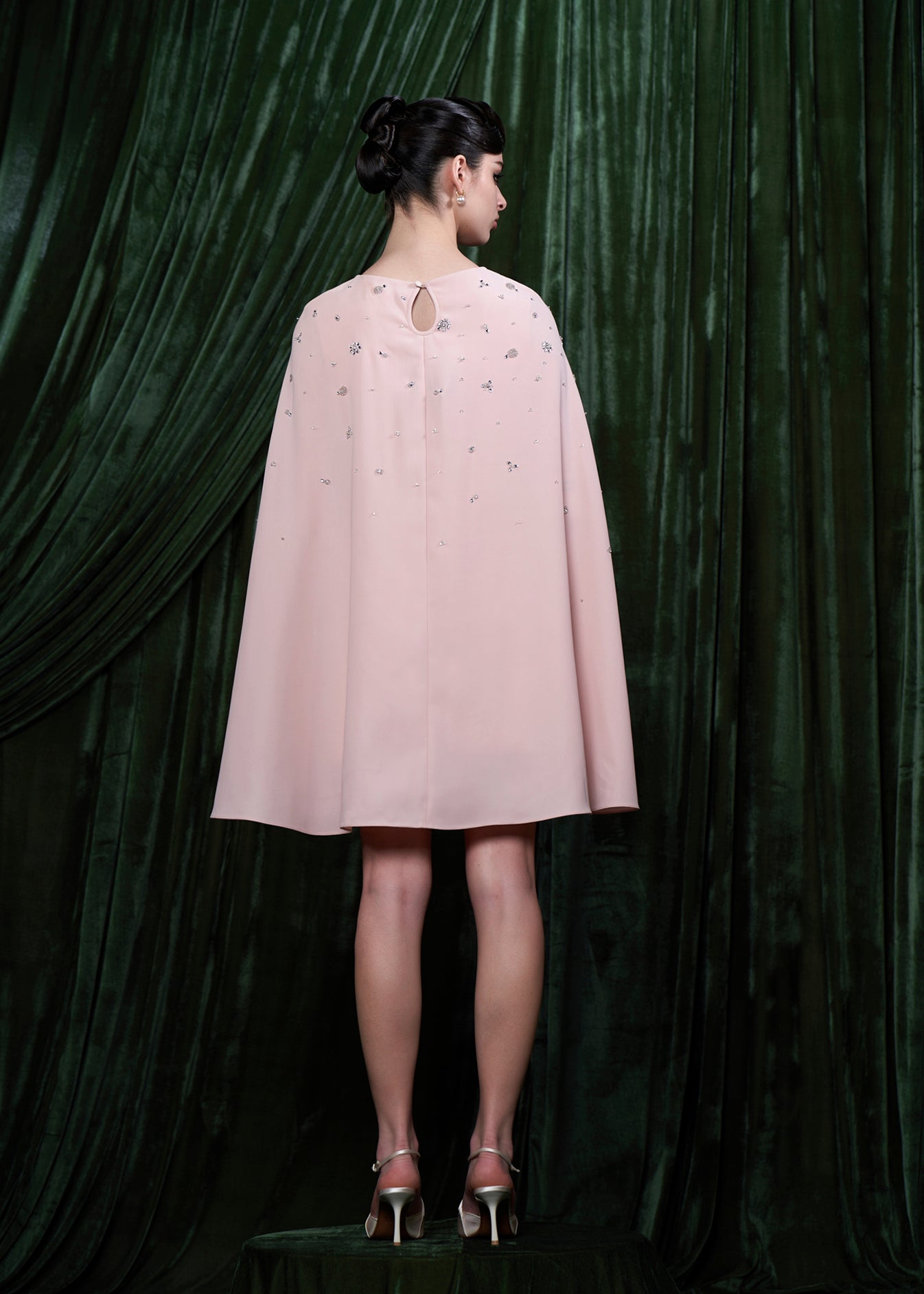 Embellished Cape Mini Dress