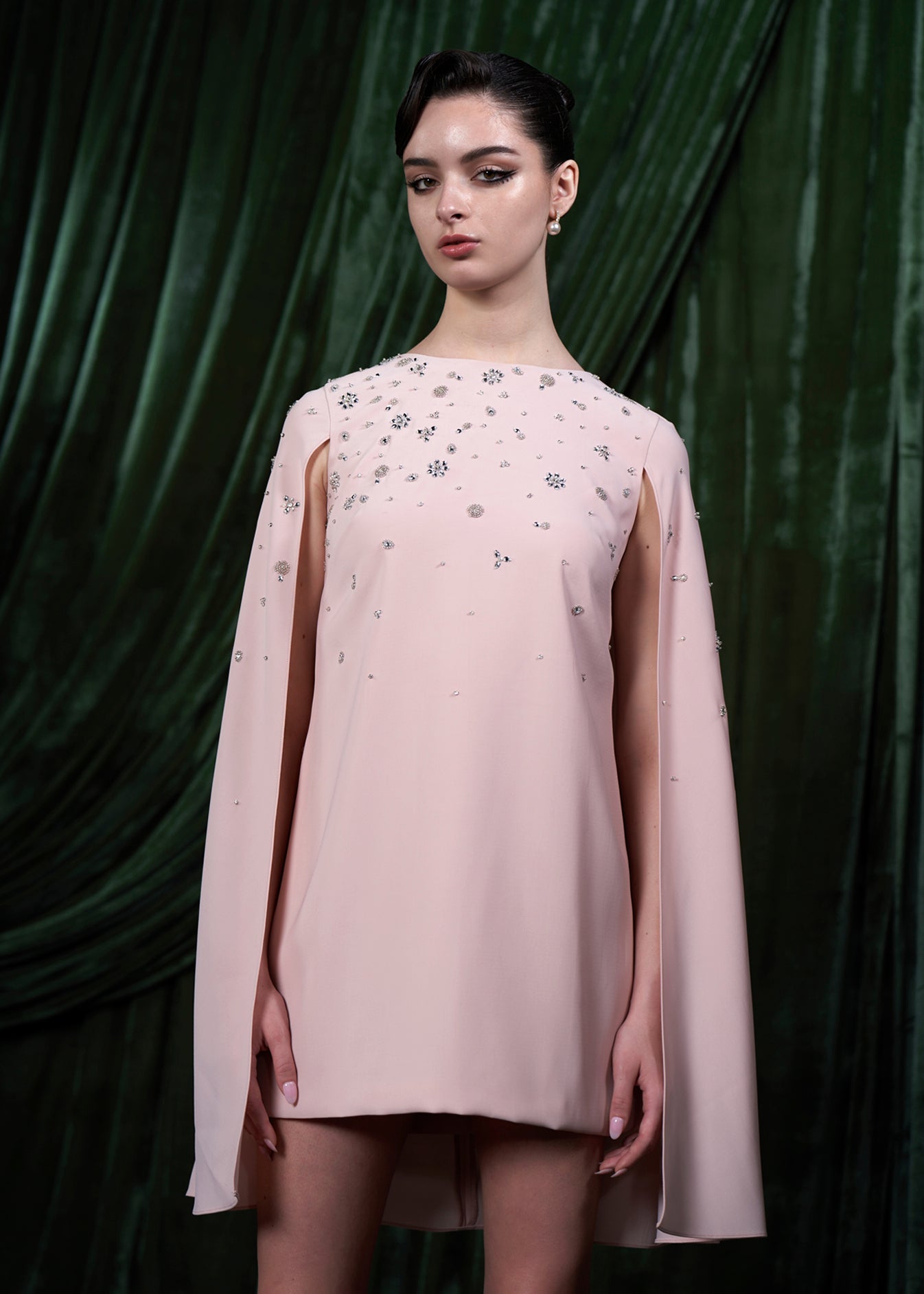 Embellished Cape Mini Dress