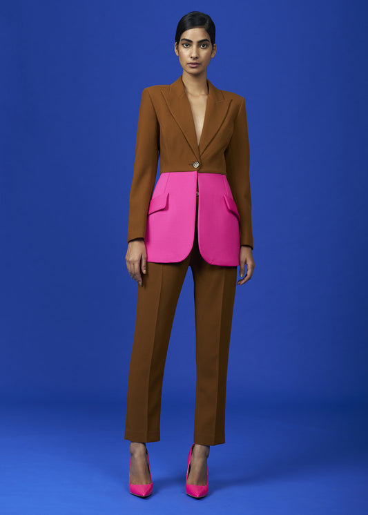 Dual Tone Blazer With Pink Paneling