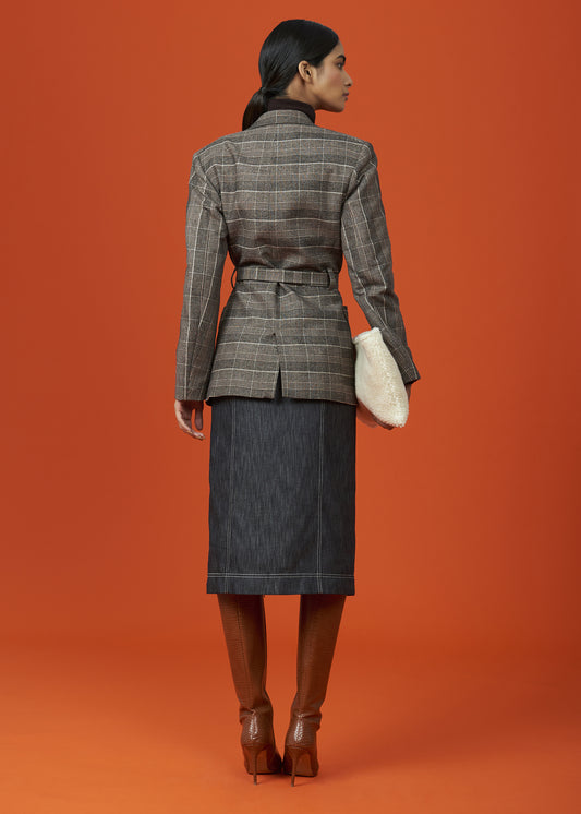 Collared Plaid Waist Coat