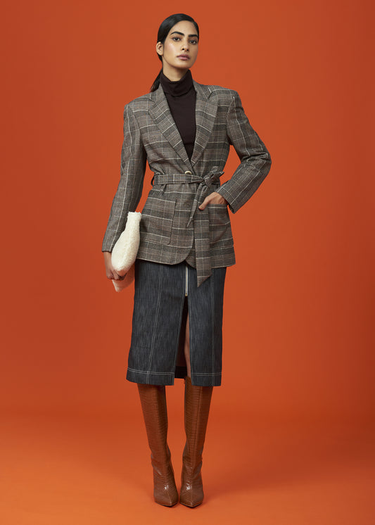 Collared Plaid Waist Coat