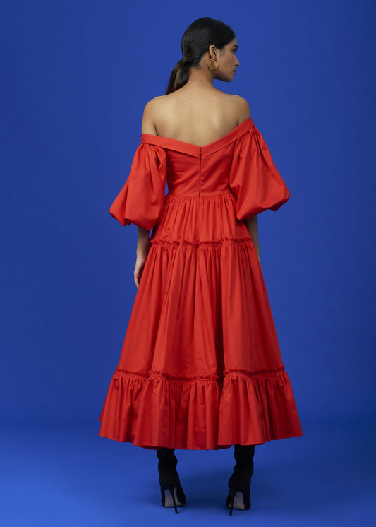 Scarlet Elegance Midi Dress