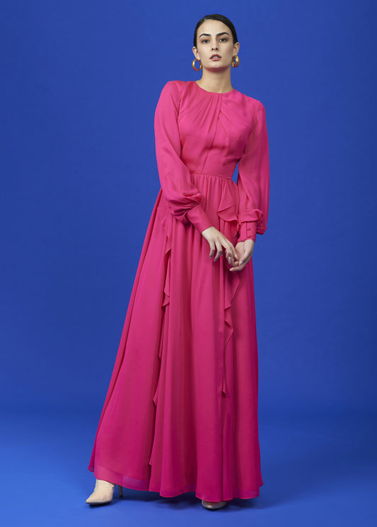 Fuchsia Cascade Maxi Dress