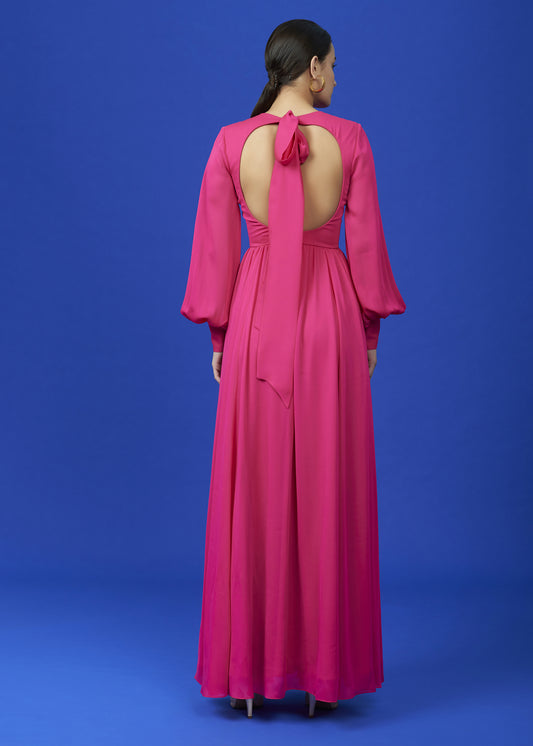 Fuchsia Cascade Maxi Dress