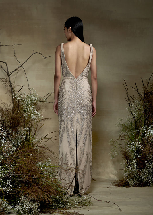 Embellished Beige Gown