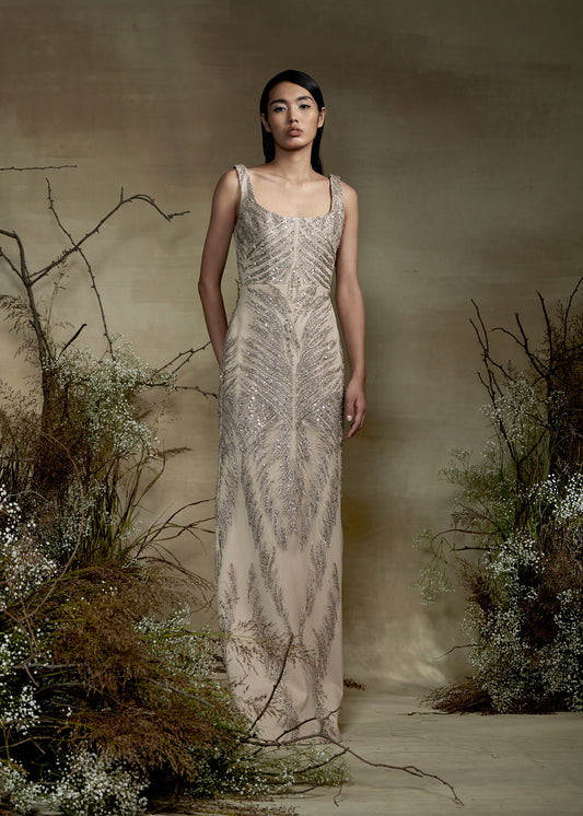 Embellished Beige Gown