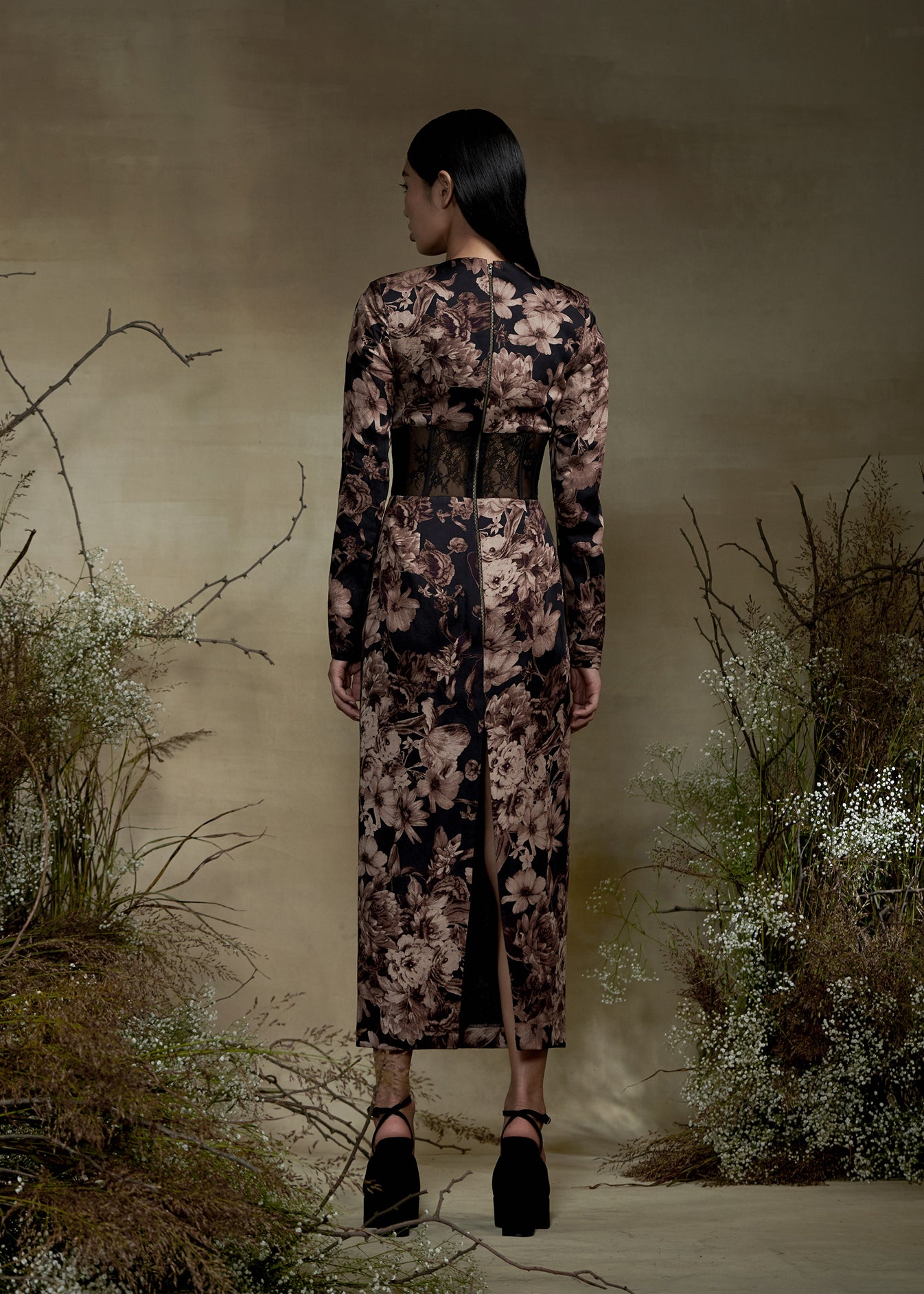 Printed Dress with Lace Corset