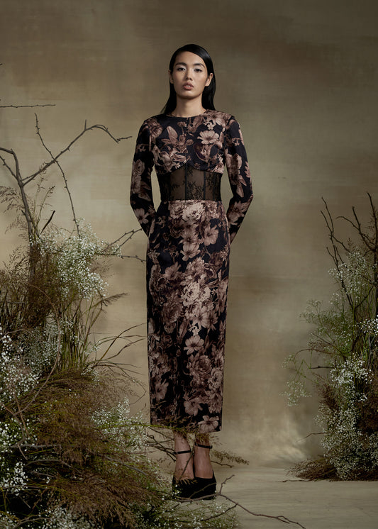 Printed Dress with Lace Corset