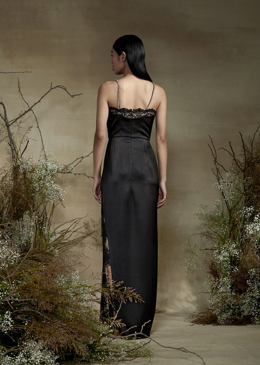 Black Drape Dress With Lace Detaling