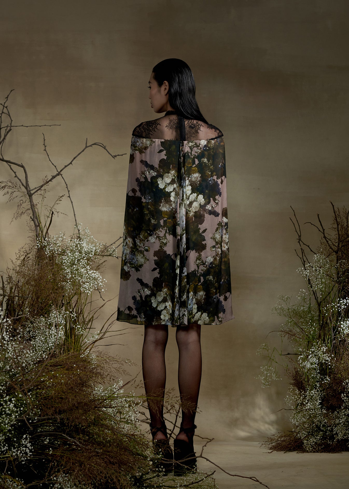 Printed Mini Dress With Cape