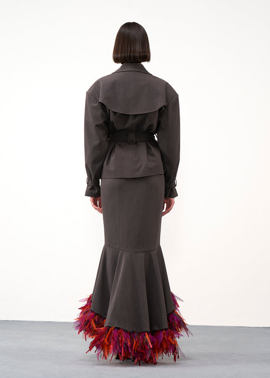 Feather-Hem Fishtail Skirt