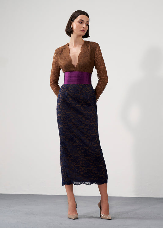 Lace colour blocking dress