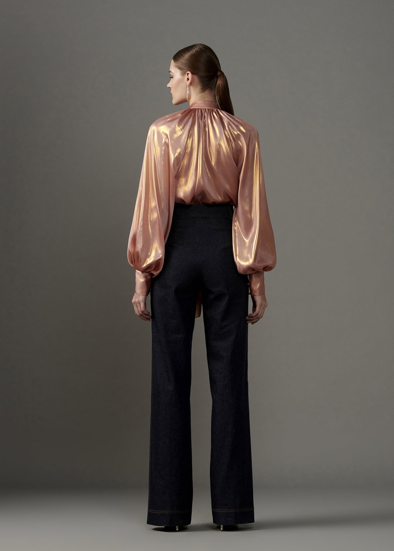 Gold Shimmer Pussy Bow Blouse