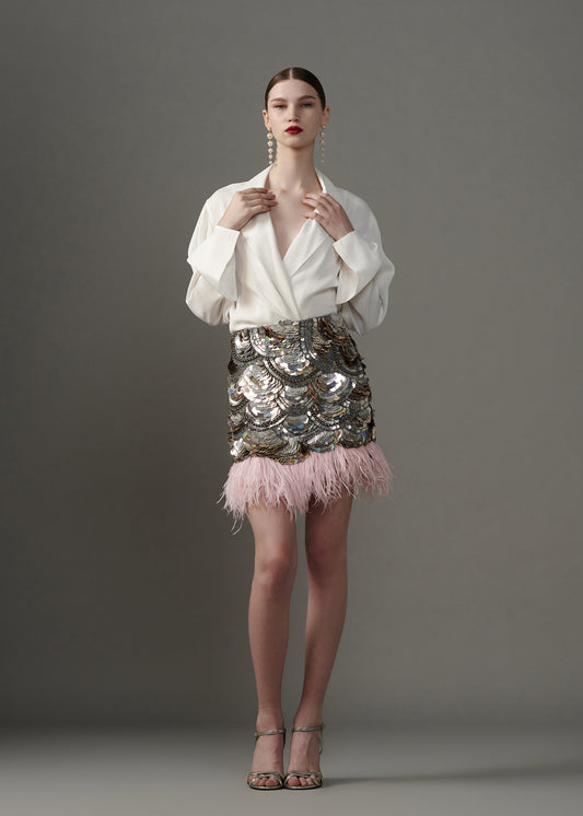 Beaded Skirt With Feathers