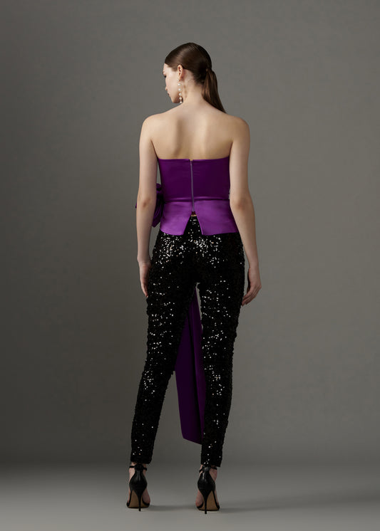 Strapless Bustier With Draped Fabric And Stitched Bow