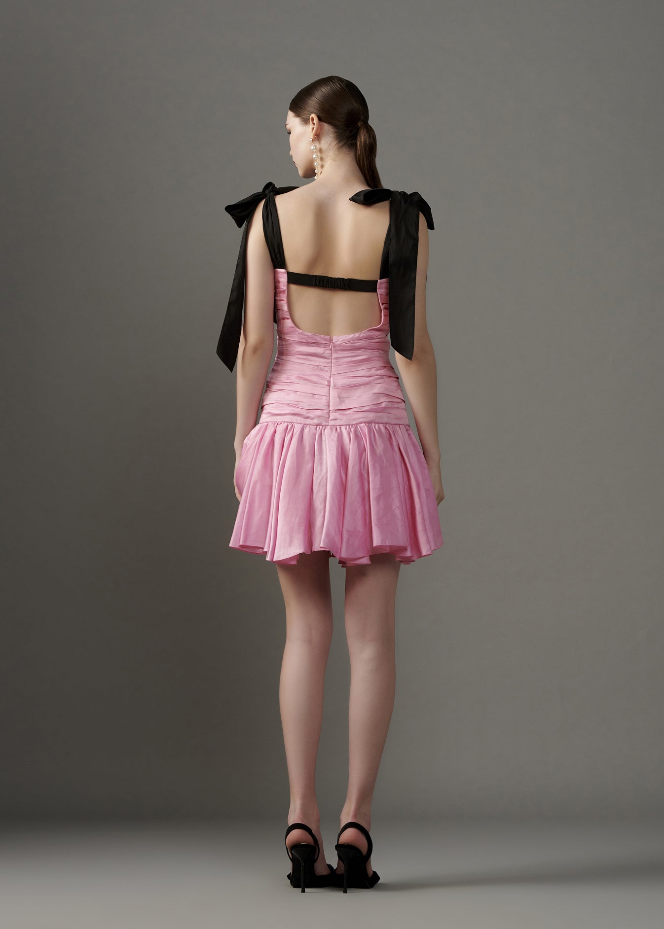 Gathered Mini Dress With Bow Tie-up