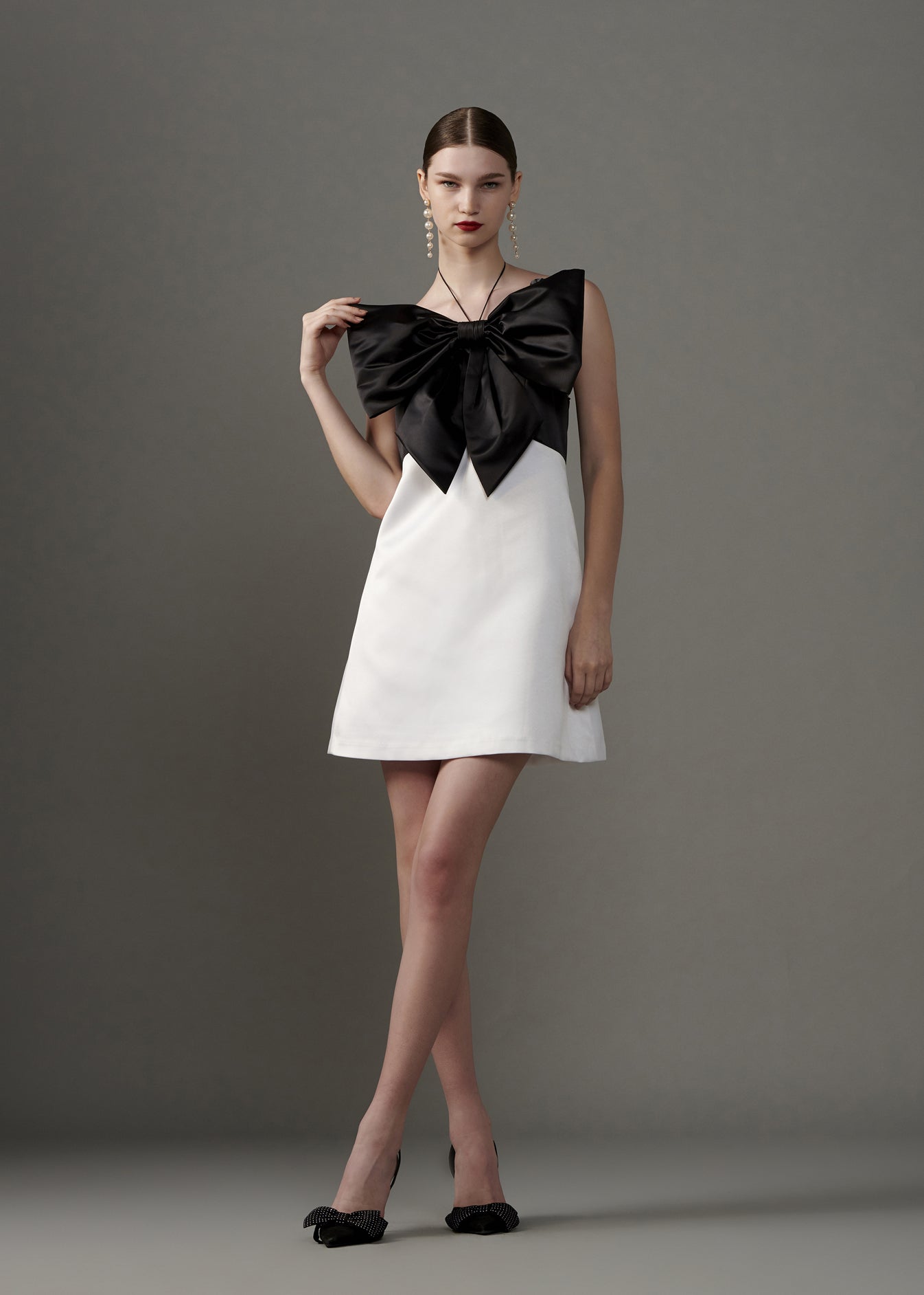 Mini Dress With Contrast Bow