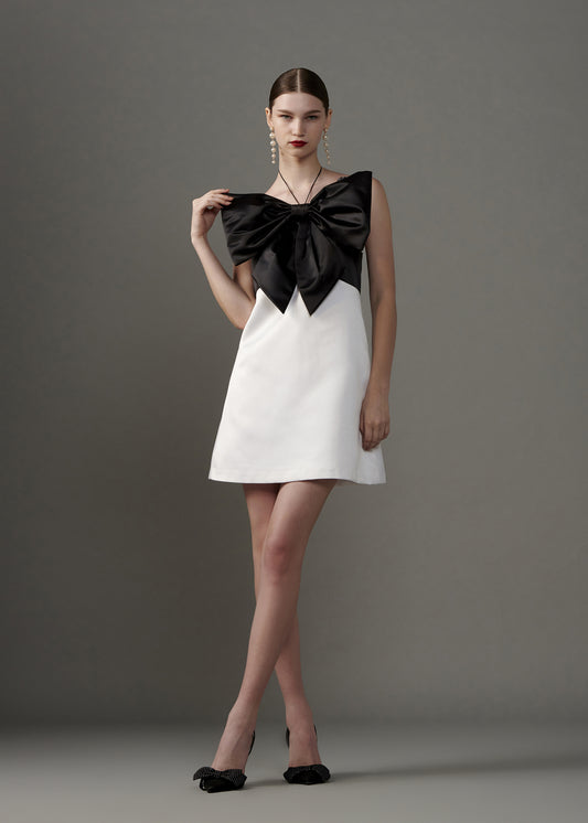 Mini Dress With Contrast Bow